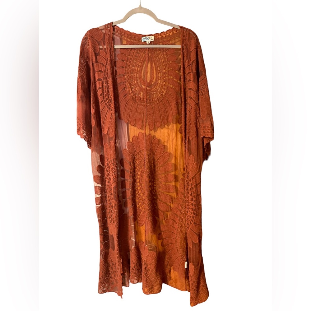 Boho Fall Flower Shawl, Burnt Orange, Size Medium
